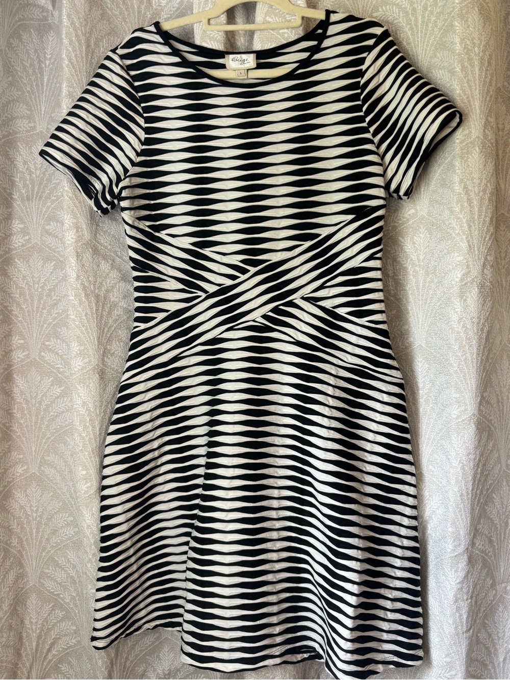 Beige by ECI Black and White Striped Fit-and-Flare Dress